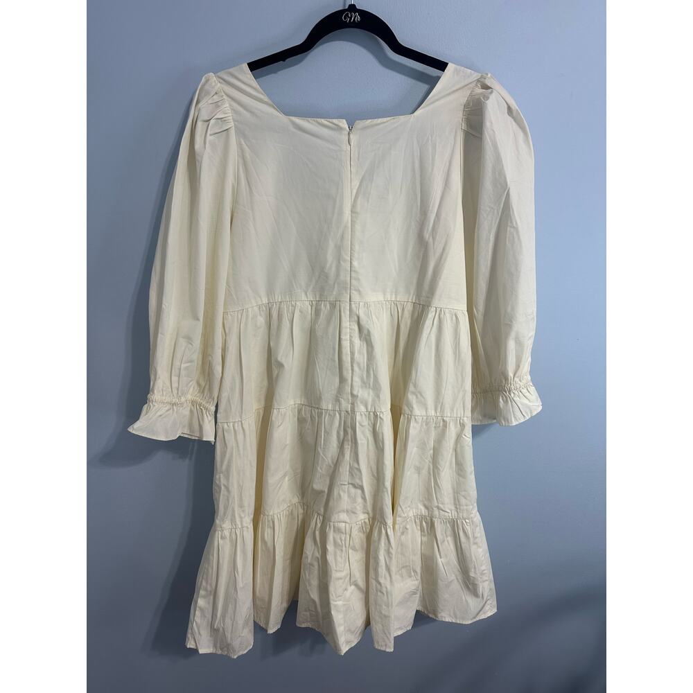 Madewell NWT Lizzie Poplin Off White Puff Sleeve Dress Sz 12 Tiered Mini - Picture 3 of 7